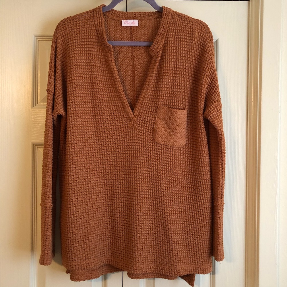 Pink Lily Waffle Knit Slouchy Top